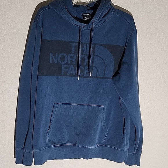 The North Face Sweater Mens Large Hoodie Sweatshirt Blue black flaws Spot - Picture 1 of 13